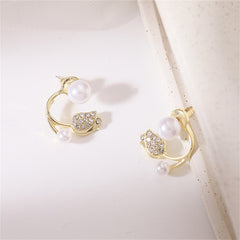 Pearl & Cubic Zirconia Rose Ear Jackets