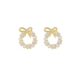 Cubic Zirconia & Pearl 18k Gold-Plated Wreath Stud Earring