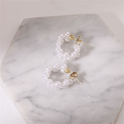 Pearl and 18K Gold-Plated Chain Earrings, gold drop earrings for women, vintage-inspired design, front view