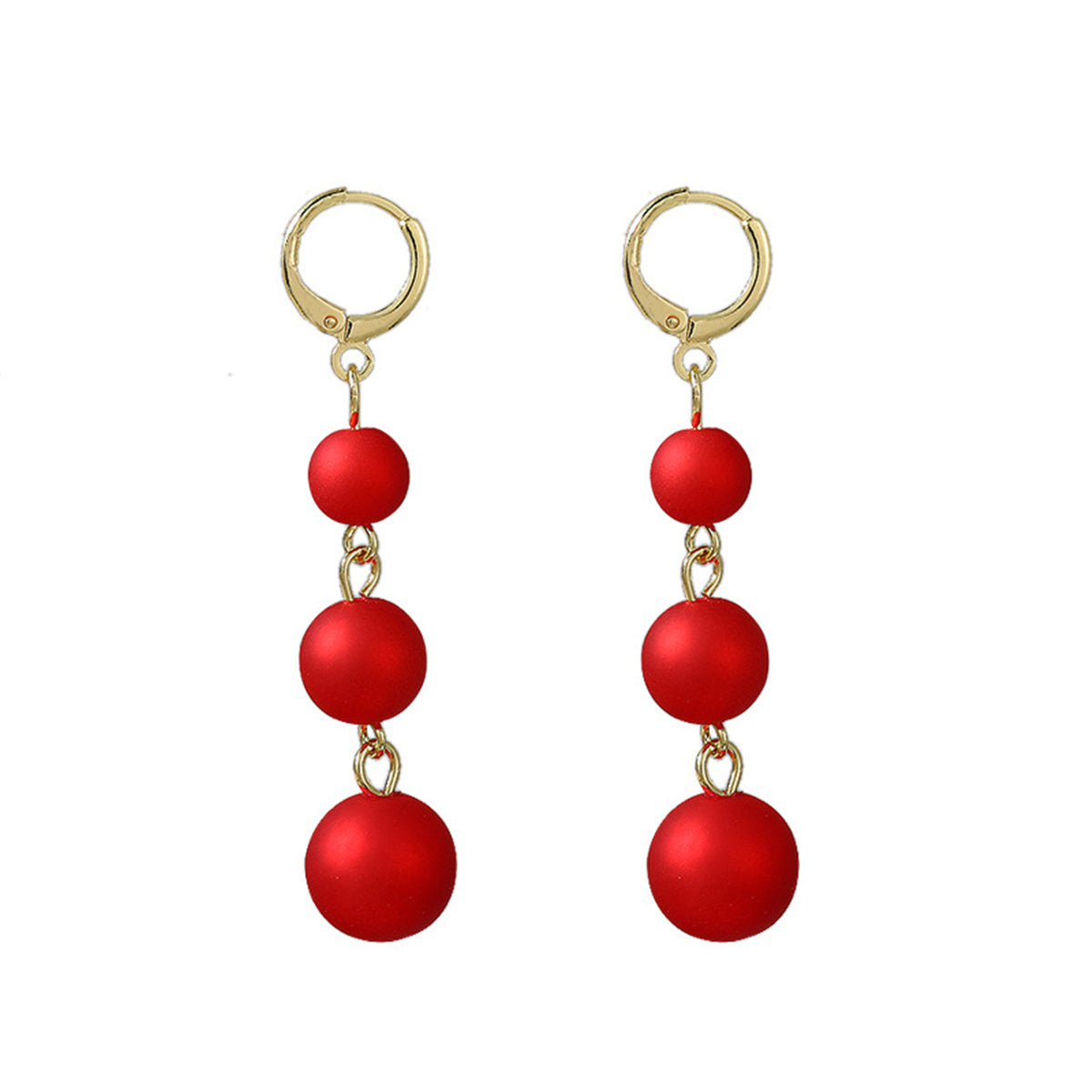 Red Resin and 18K Gold-Plated Linked-Bead Drop Earrings, gold drop earrings for women, botanical inspired, side view