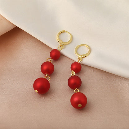 Red Resin and 18K Gold-Plated Linked-Bead Drop Earrings, gold drop earrings for women, botanical inspired, detail close-up