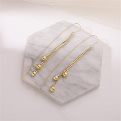 Stunning 18K gold-plated chain earrings with two beaded balls, perfect for adding a touch of elegance to any outfit.