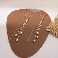 Dazzling 18K gold-plated chain earrings with two eye-catching beaded balls, perfect for elevating your style effortlessly.