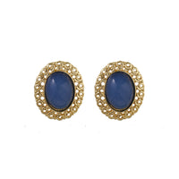 Blue & 18k Gold-Plated Openwork Oval Stud Earrings