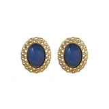 Blue & 18k Gold-Plated Openwork Oval Stud Earrings