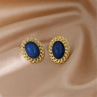 Blue & 18k Gold-Plated Openwork Oval Stud Earrings