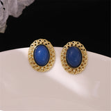 Blue & 18k Gold-Plated Openwork Oval Stud Earrings