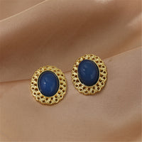 Blue & 18k Gold-Plated Openwork Oval Stud Earrings