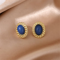 Blue & 18k Gold-Plated Openwork Oval Stud Earrings