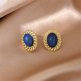 Blue & 18k Gold-Plated Openwork Oval Stud Earrings