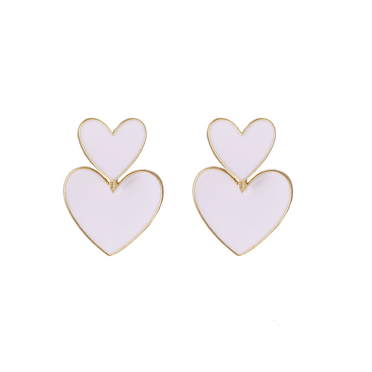 White Enamel and 18K Gold-Plated Heart Ear Jackets, gold drop earrings for women, dainty minimalist design, side view