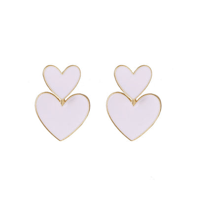 White Enamel and 18K Gold-Plated Heart Ear Jackets, gold drop earrings for women, dainty minimalist design, side view