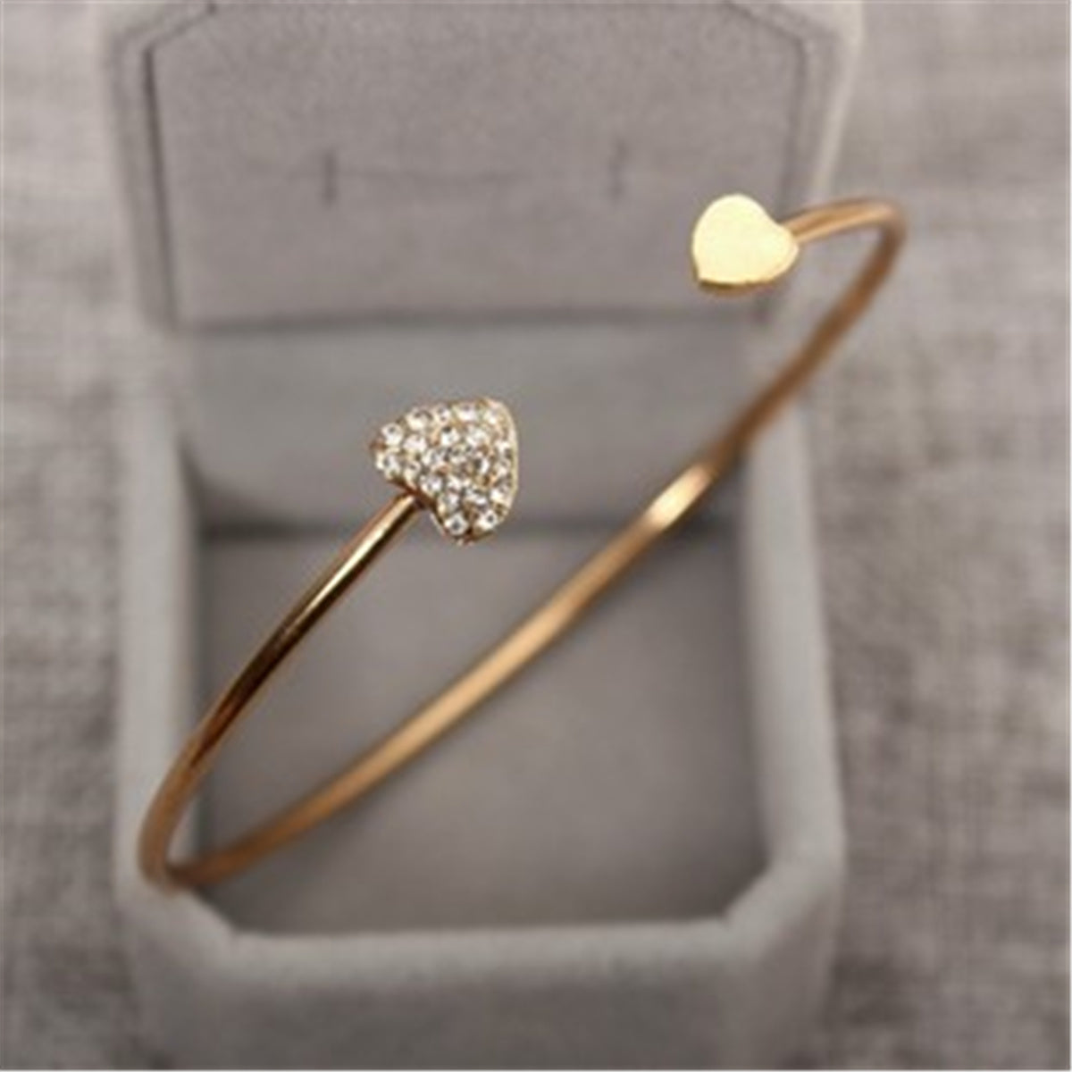 Cubic Zirconia and 18K Gold-Plated Heart Cuff, gold bracelet for women, elegant gift for her, front view