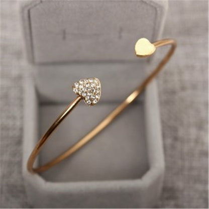 Cubic Zirconia and 18K Gold-Plated Heart Cuff, gold bracelet for women, elegant gift for her, front view