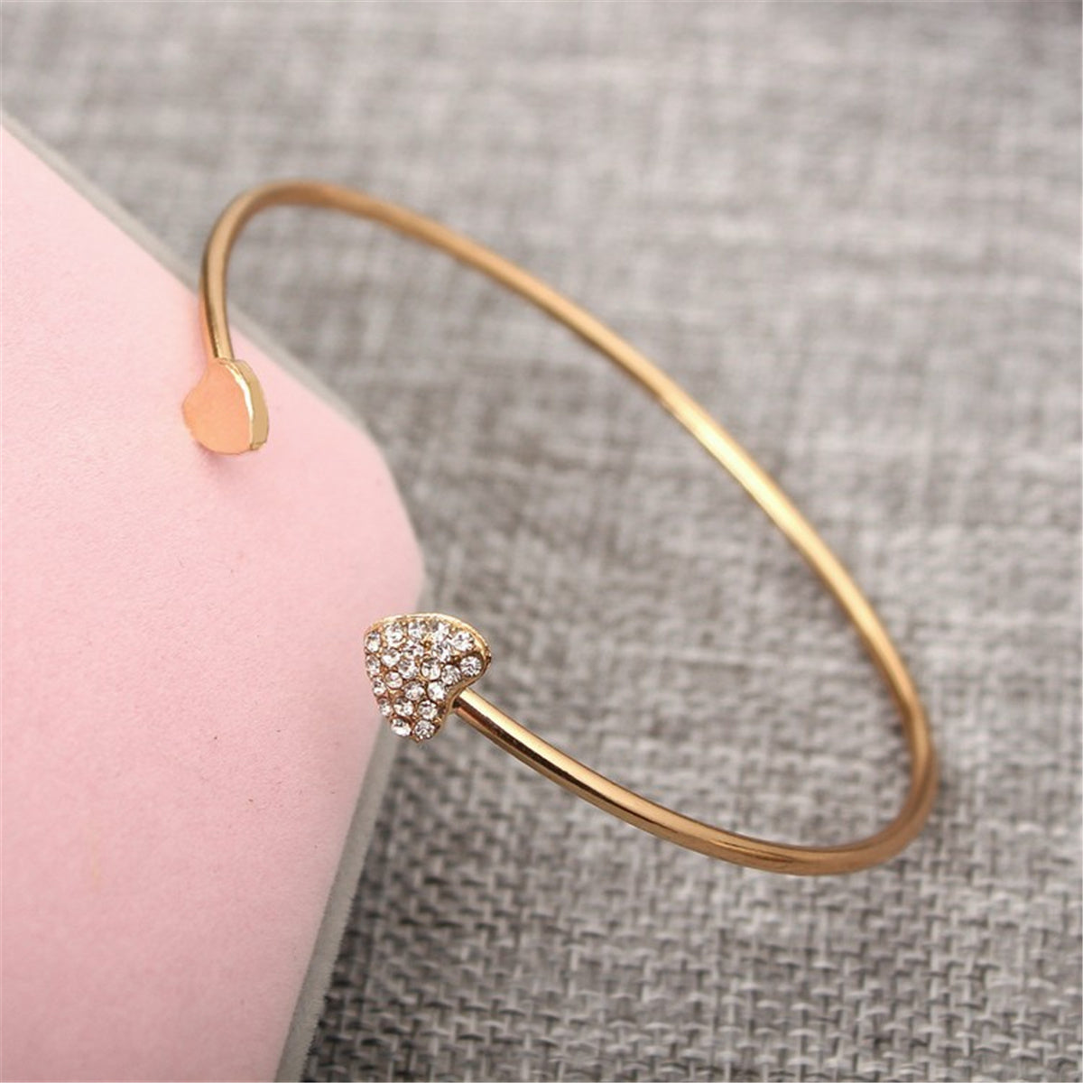 Cubic Zirconia and 18K Gold-Plated Heart Cuff, gold bracelet for women, elegant gift for her, detail close-up