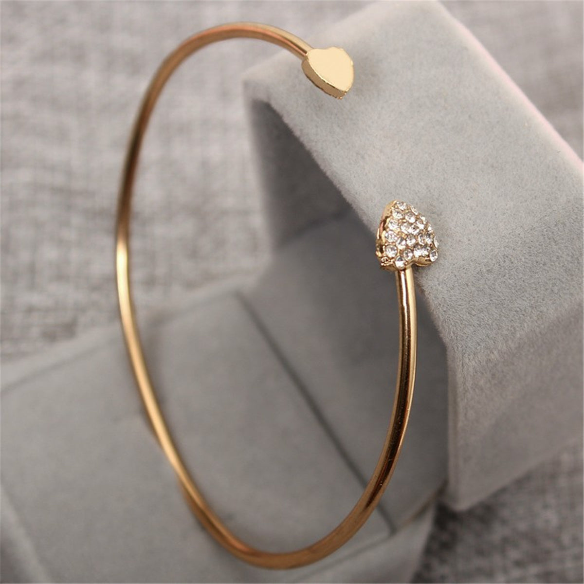 Cubic Zirconia and 18K Gold-Plated Heart Cuff, gold bracelet for women, elegant gift for her, side view