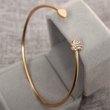 Cubic Zirconia and 18K Gold-Plated Heart Cuff, gold bracelet for women, elegant gift for her, side view