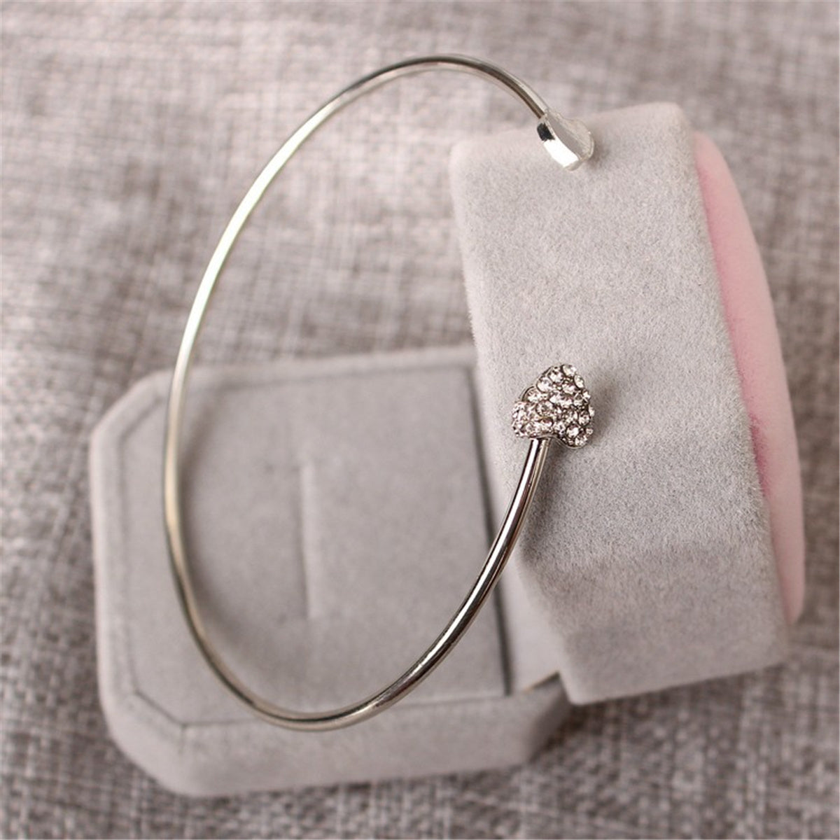 Cubic Zirconia and Silver-Plated Heart Cuff, silver bracelet for women, dainty minimalist design, side view