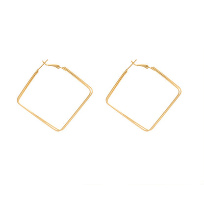 18K Gold-Plated Layered Rhombus Hoop Earrings, dainty minimalist design, front view