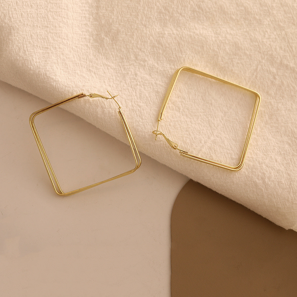 18K Gold-Plated Layered Rhombus Hoop Earrings