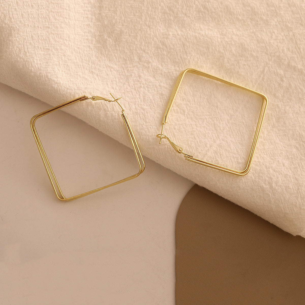 18K Gold-Plated Layered Rhombus Hoop Earrings, dainty minimalist design, styled look