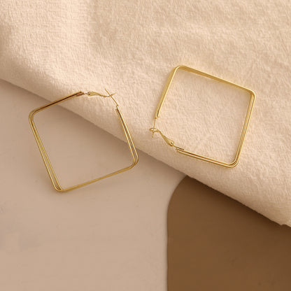 18K Gold-Plated Layered Rhombus Hoop Earrings, dainty minimalist design, styled look