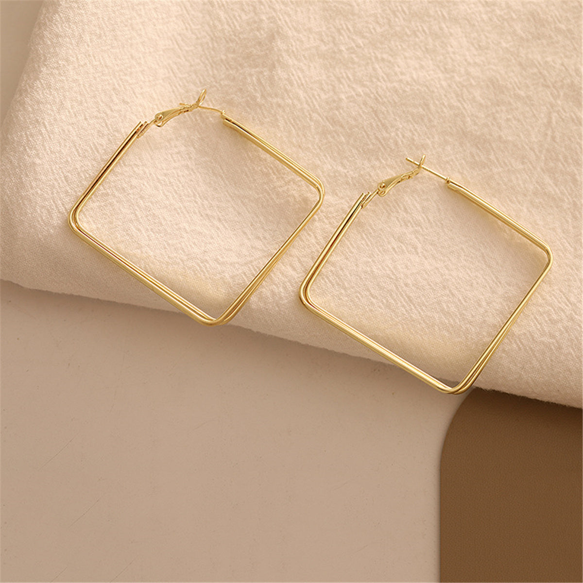 18K Gold-Plated Layered Rhombus Hoop Earrings, dainty minimalist design, side view