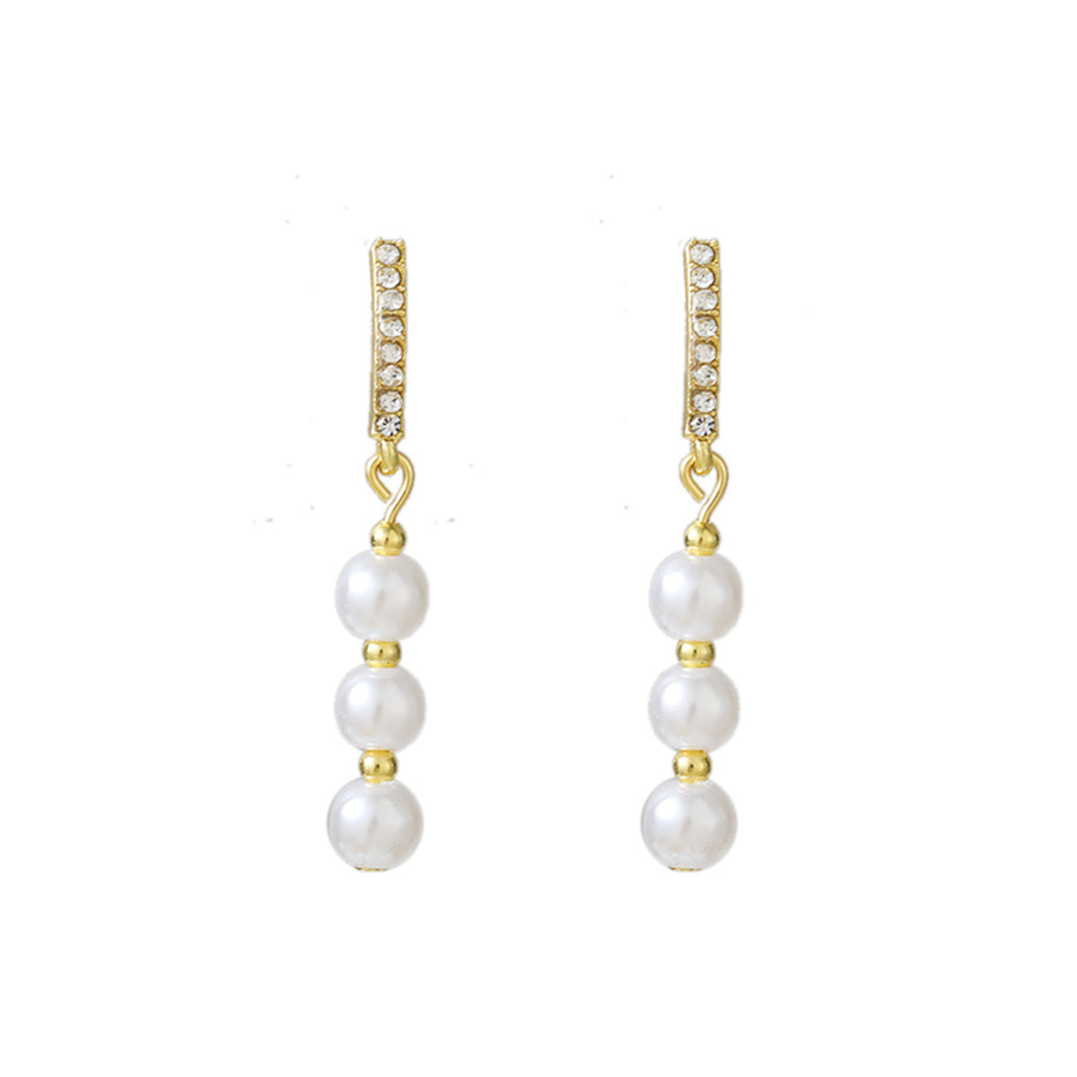 Pearl and Cubic Zirconia 18K Gold-Plated Drop Earrings, gold drop earrings for women, elegant gift for her, front view