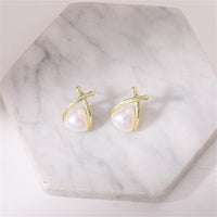 Pearl & 18k Gold-Plated Triangle Stud Earrings