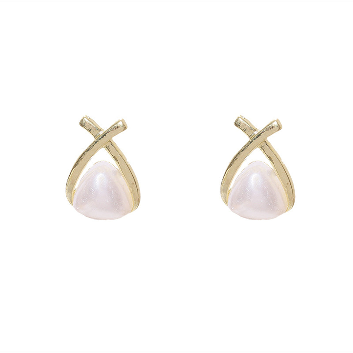 Pearl and 18K Gold-Plated Triangle Stud Earrings, gold stud earrings for women, elegant gift for her, side view