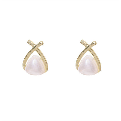 Pearl and 18K Gold-Plated Triangle Stud Earrings, gold stud earrings for women, elegant gift for her, side view