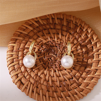 Pearl and 18K Gold-Plated Lock Drop Earrings, gold drop earrings for women, everyday style, lifestyle look