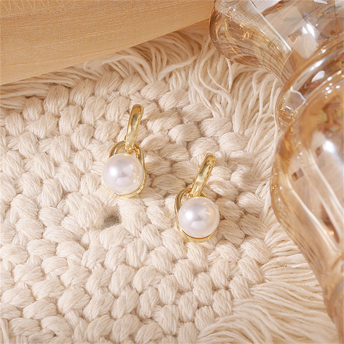 Pearl and 18K Gold-Plated Lock Drop Earrings, gold drop earrings for women, everyday style, styled look