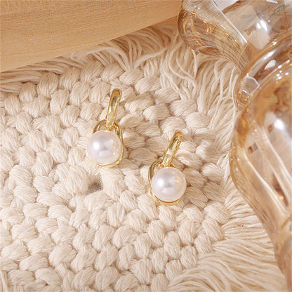 Pearl and 18K Gold-Plated Lock Drop Earrings, gold drop earrings for women, everyday style, styled look