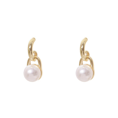 Pearl and 18K Gold-Plated Lock Drop Earrings, gold drop earrings for women, everyday style, side view