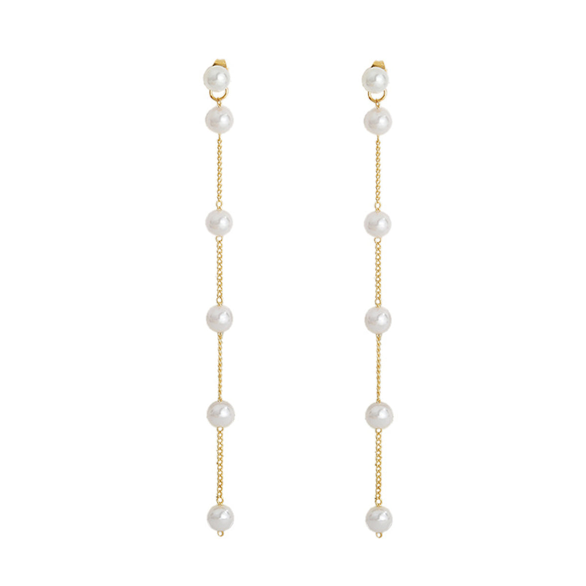 Pearl and 18K Gold-Plated Link-Beaded Drop Earrings, gold drop earrings for women, vintage-inspired design, front view