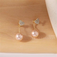 Champagne Pearl & Cubic Zirconia Heart Ear Jackets