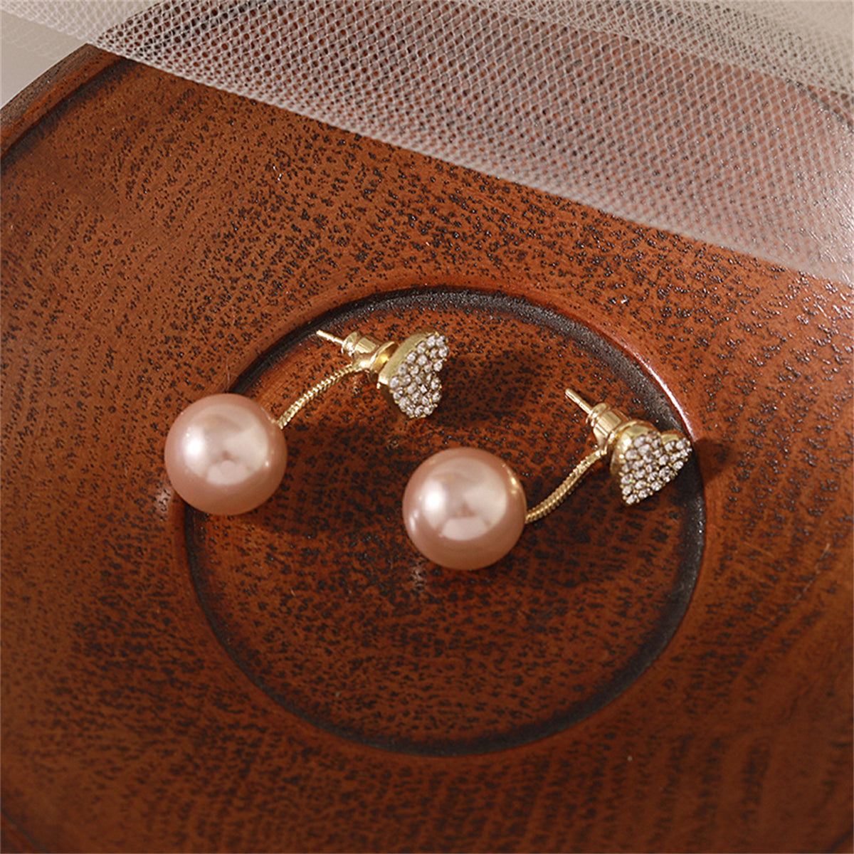 Champagne Pearl & Cubic Zirconia Heart Ear Jackets