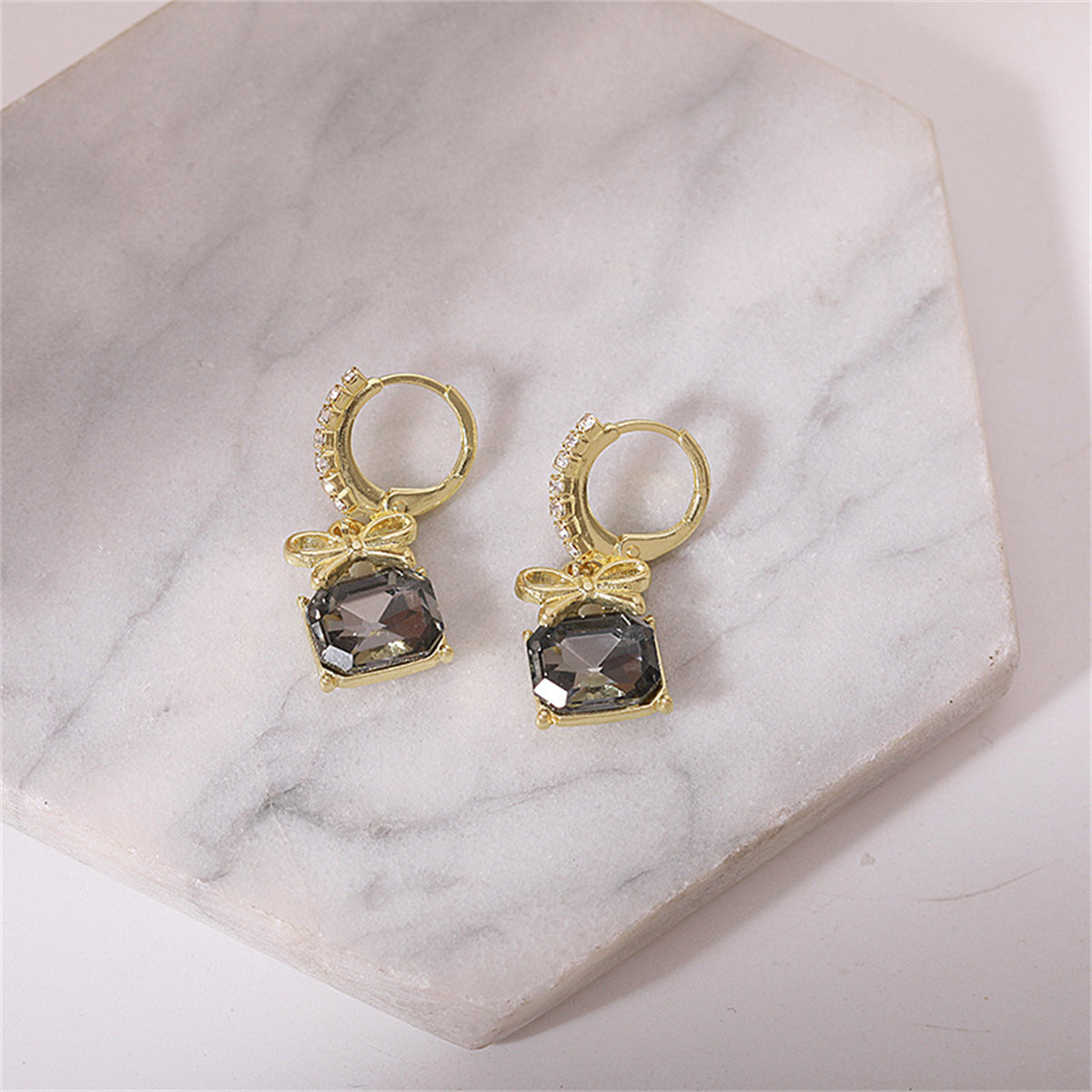 Green Crystal and Cubic Zirconia Bow Huggie Earrings, huggie earrings, vintage-inspired design, styled look