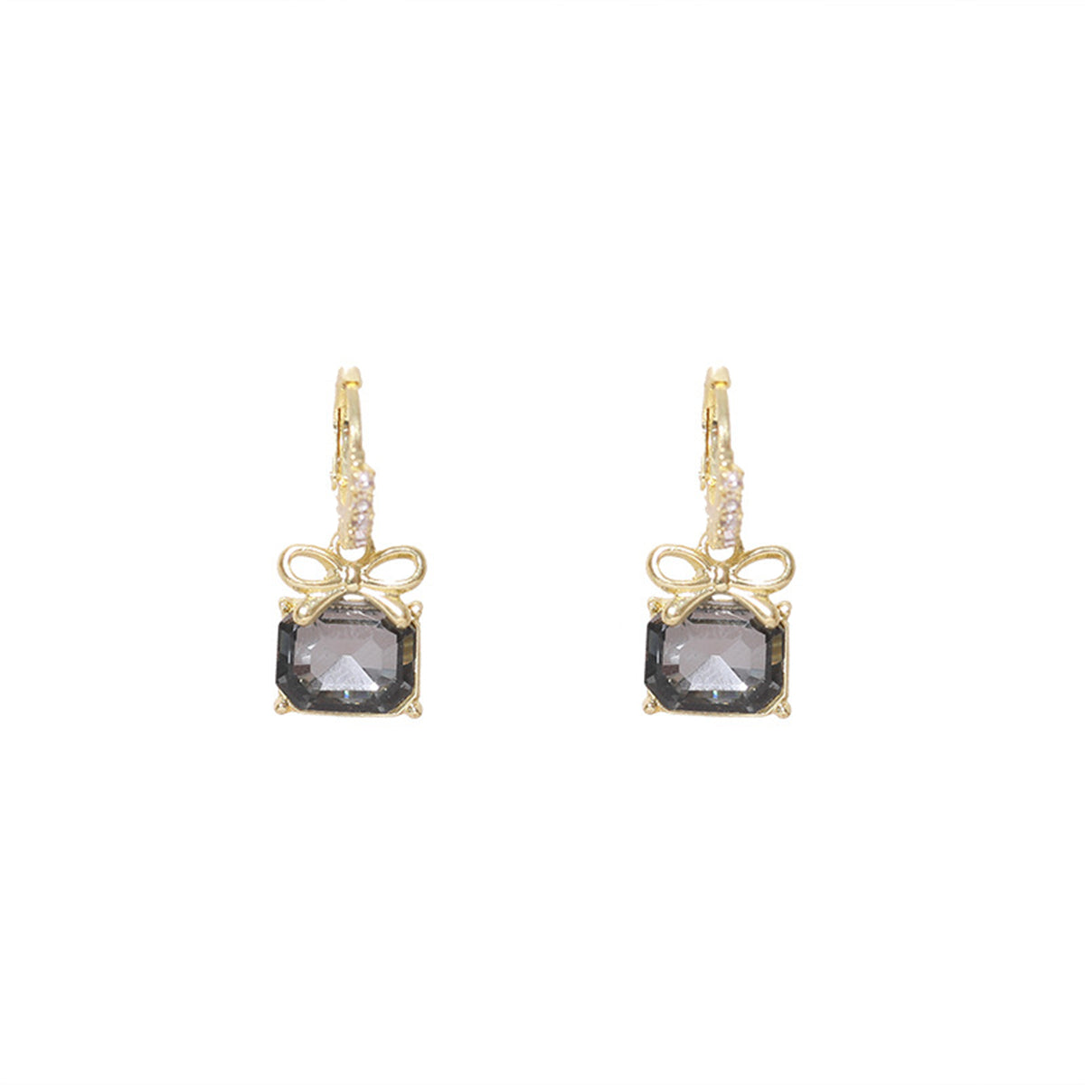 Green Crystal and Cubic Zirconia Bow Huggie Earrings, huggie earrings, vintage-inspired design, front view