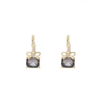 Green Crystal and Cubic Zirconia Bow Huggie Earrings, huggie earrings, vintage-inspired design, front view