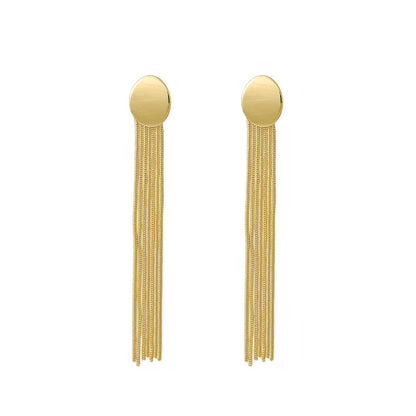 18K Gold-Plated Oval Tassel Drop Earrings, gold drop earrings for women, vintage-inspired design, lifestyle look