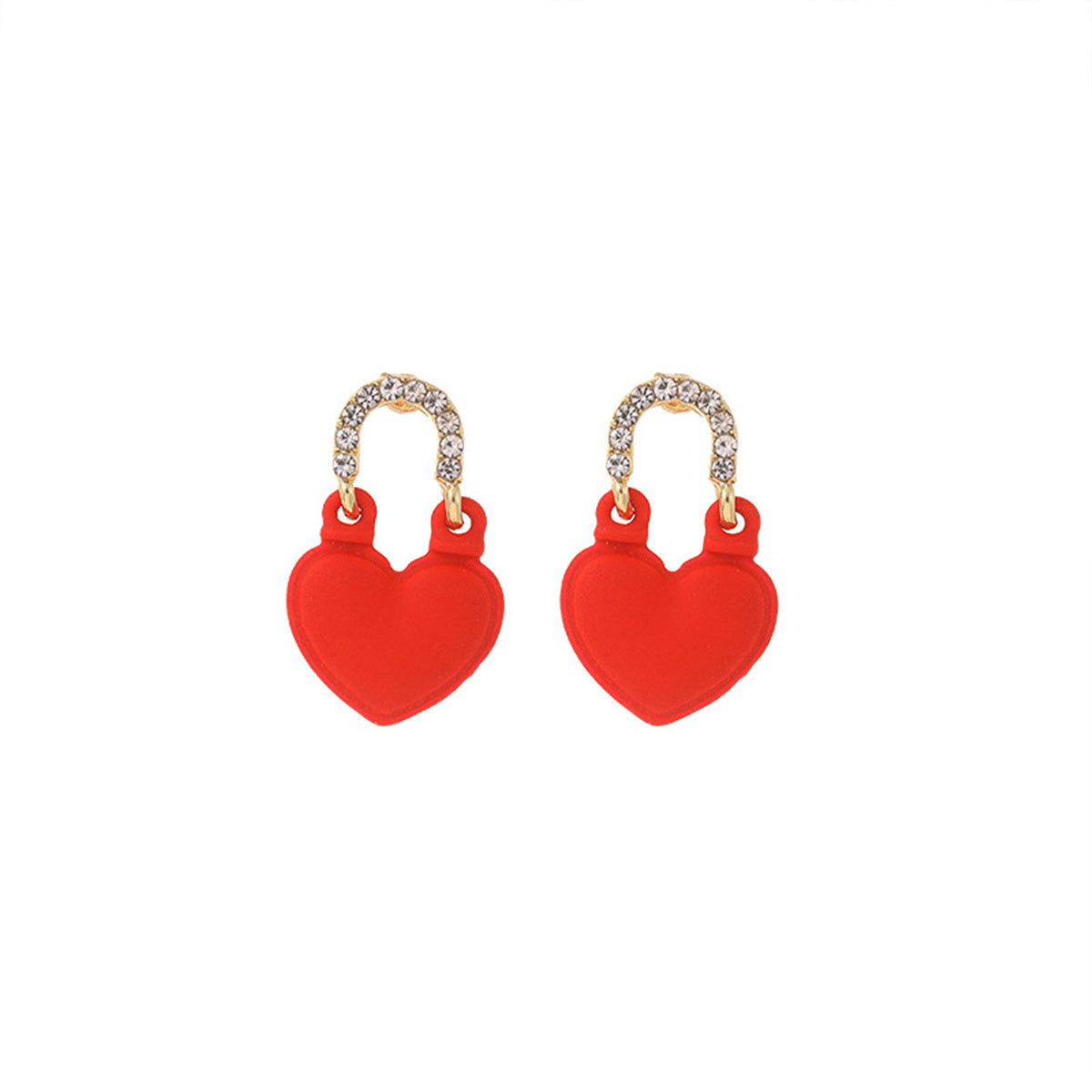 Red Enamel and Cubic Zirconia Heart Drop Earrings, drop earrings for women, dainty minimalist design, styled look