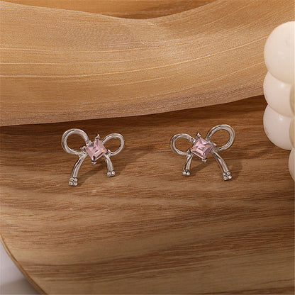 Pink Crystal and Silve-Plated Bow Stud Earrings, stud earrings for women, everyday style, lifestyle look