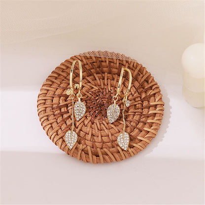 Cubic Zirconia and 18K Gold-Plated Leaves Huggie Earrings, gold huggie earrings, elegant gift for her, styled look