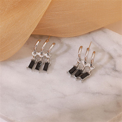 Crystal and Silver-Plated Trio Huggie Earrings, silver huggie earrings, elegant gift for her, front view