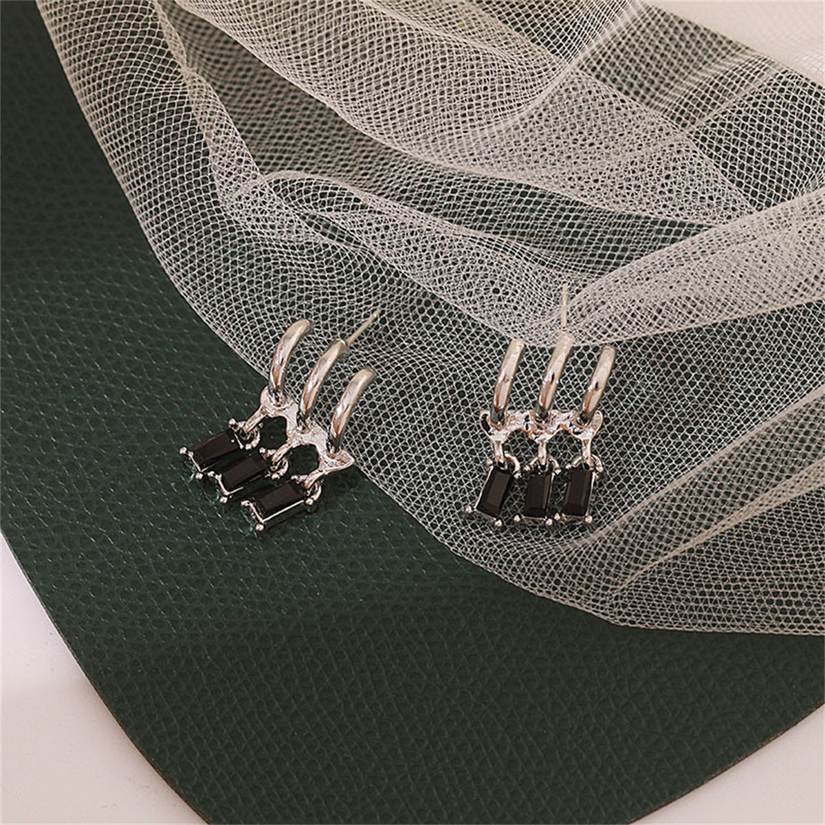 Crystal and Silver-Plated Trio Huggie Earrings, silver huggie earrings, elegant gift for her, side view