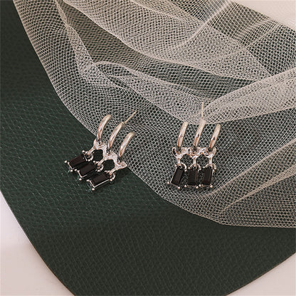 Crystal and Silver-Plated Trio Huggie Earrings, silver huggie earrings, elegant gift for her, side view