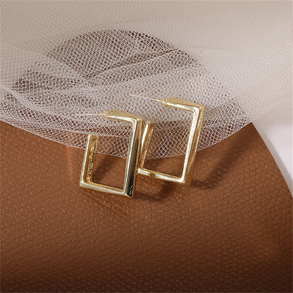 18K Gold-Plated Square Huggie Earrings, gold huggie earrings, botanical inspired, front view