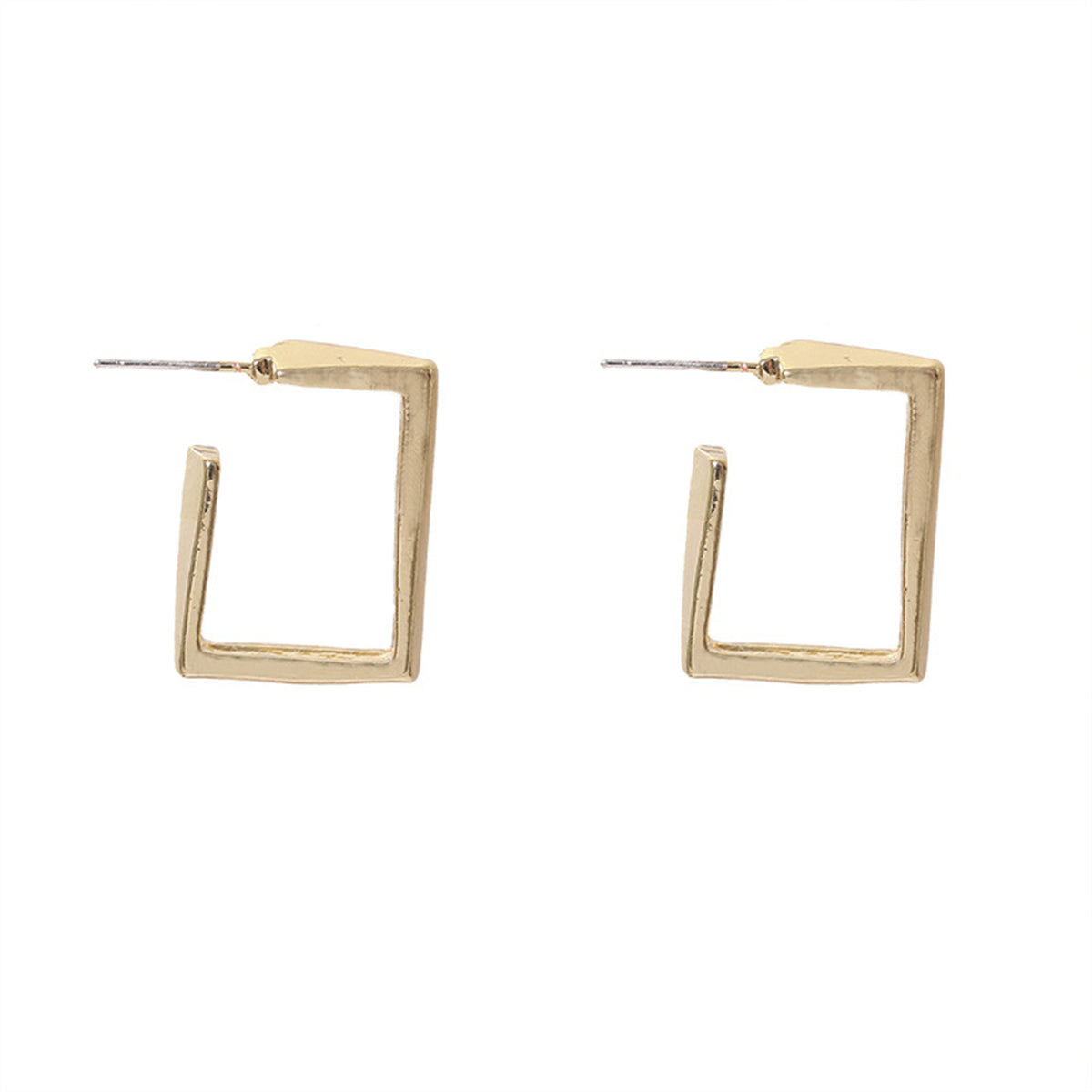 18K Gold-Plated Square Huggie Earrings, gold huggie earrings, botanical inspired, side view